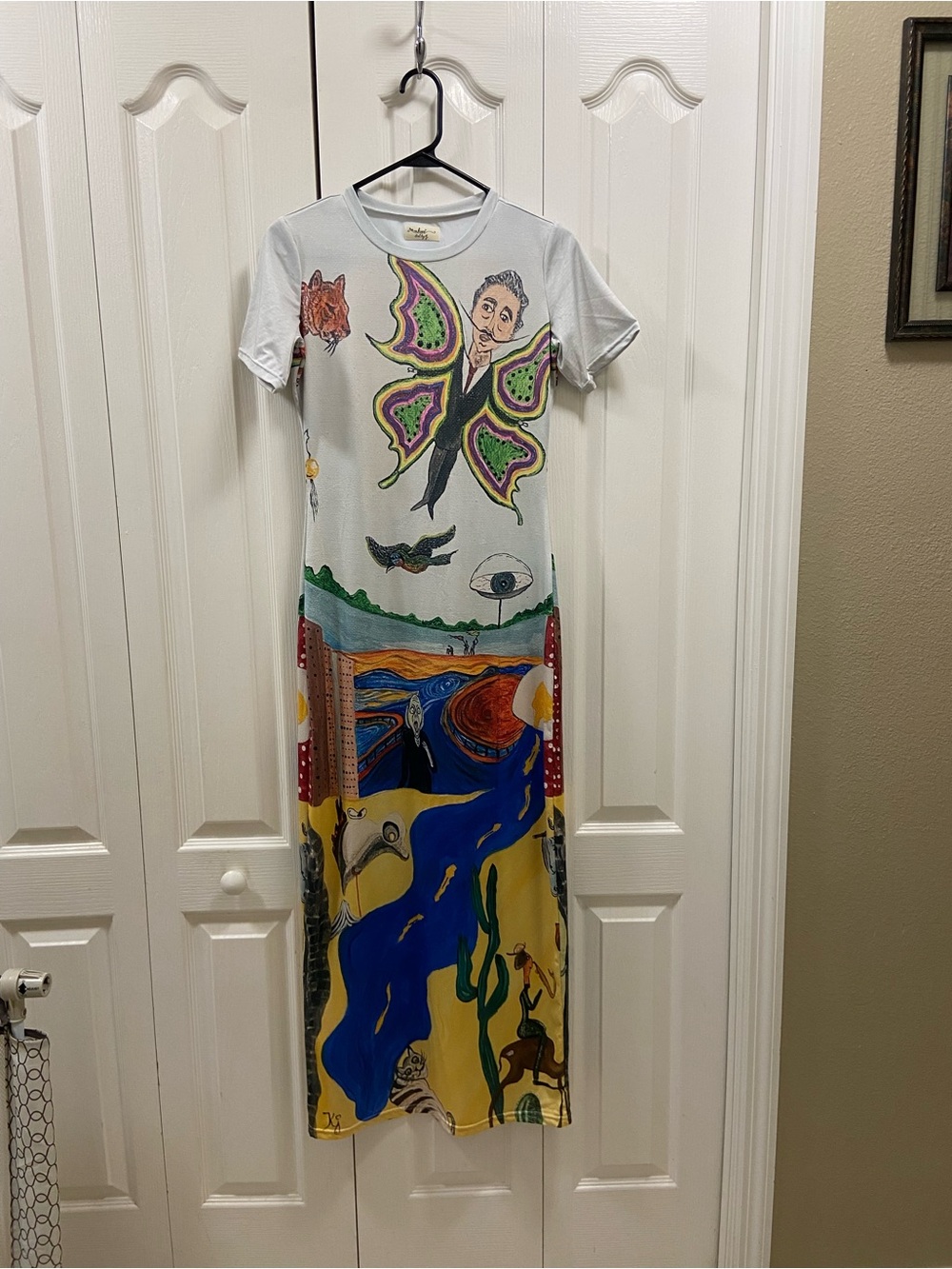 Wearable, art Surreal Maxi Dress with Butterfly Motif
